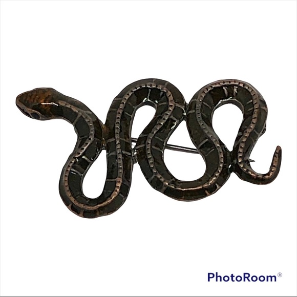 Women’s Brooch Snake 2” x 1.5” Eyes Glassy Eyes Brassy Trim Pin - Picture 3 of 8